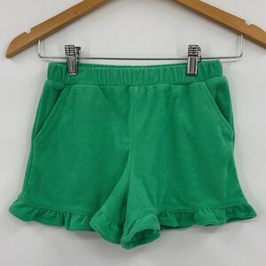 Mini Boden Girl's Frill Hem Toweling Shorts in Green | Size 9Y